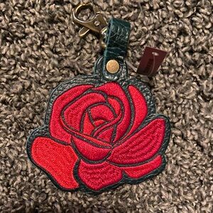 Portland Leather Rose Keychain in Red and Green